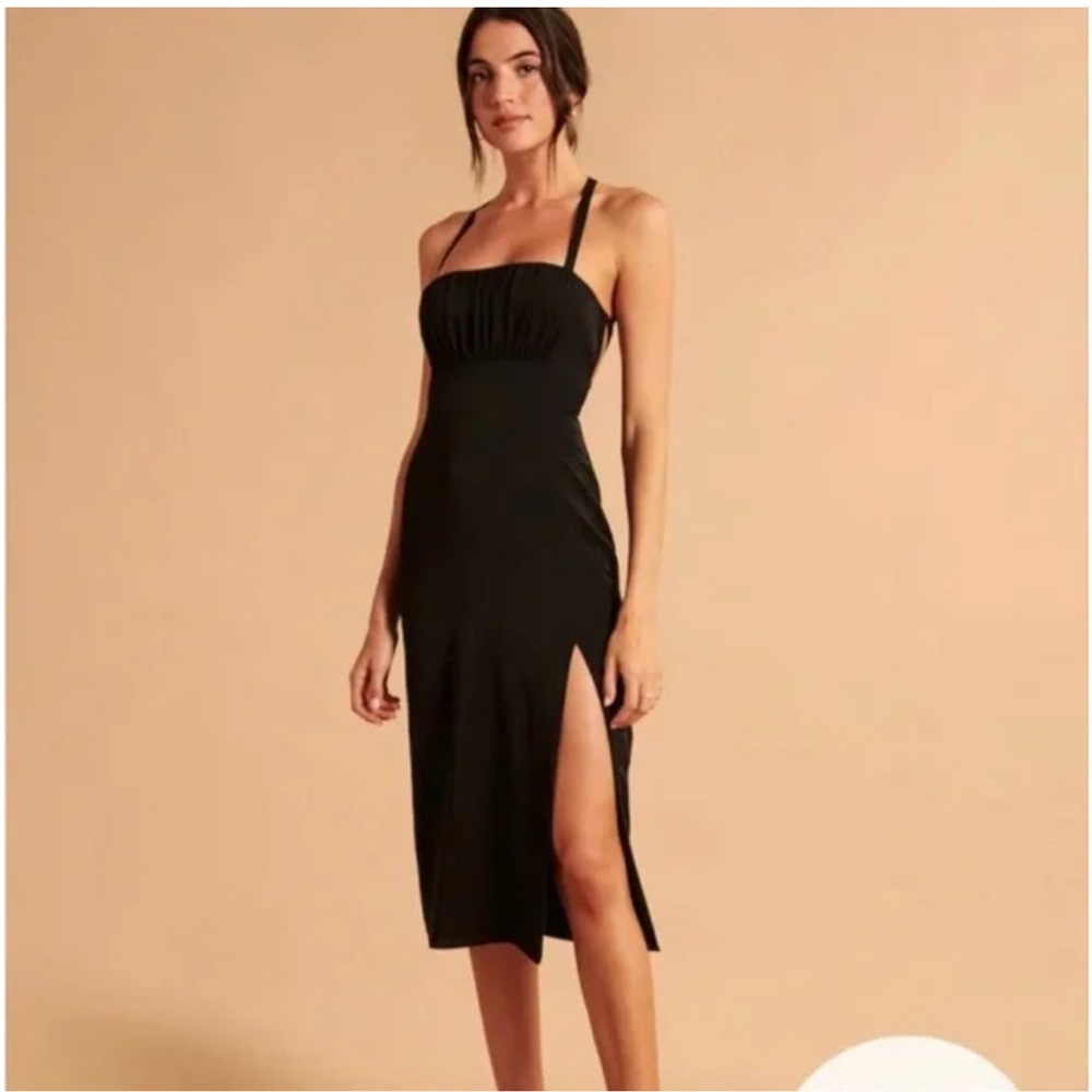 Abercrombie black tie back slit midi dress